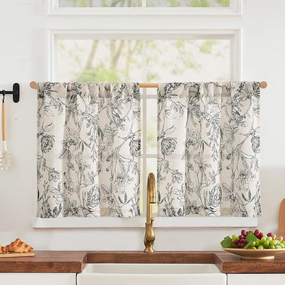 jinchan Floral Linen Kitchen Curtains Farmhouse Tier Curtains French Small by JINCHAN