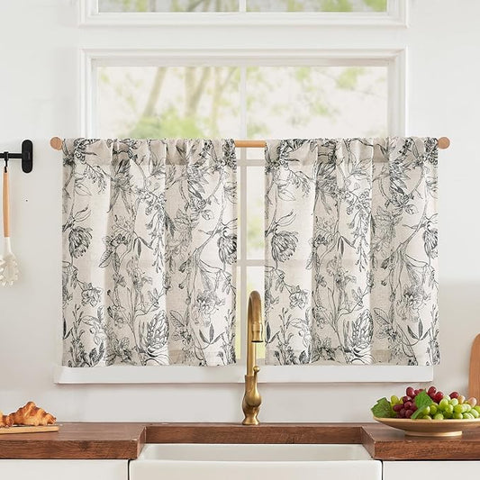 jinchan Floral Linen Kitchen Curtains Farmhouse Tier Curtains French Small by JINCHAN
