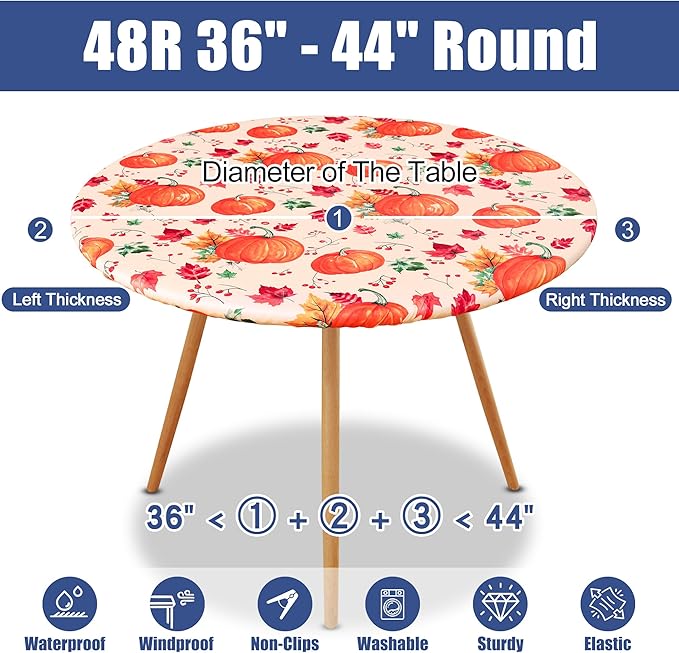 Round Spandex Thanksgiving Tablecloth, Elastic Fitted Waterproof Tablecloths - Image 8