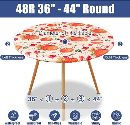 Round Spandex Thanksgiving Tablecloth, Elastic Fitted Waterproof Tablecloths - Image 8