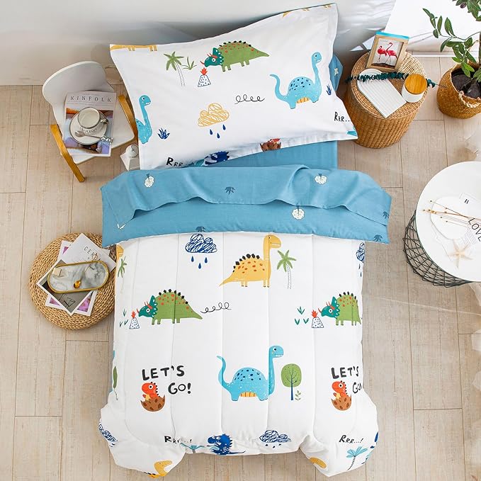 DJY Cotton Toddler Bedding Set for Boys Girls, 4 Pieces Dinosaur Toddler Bed - Image 3