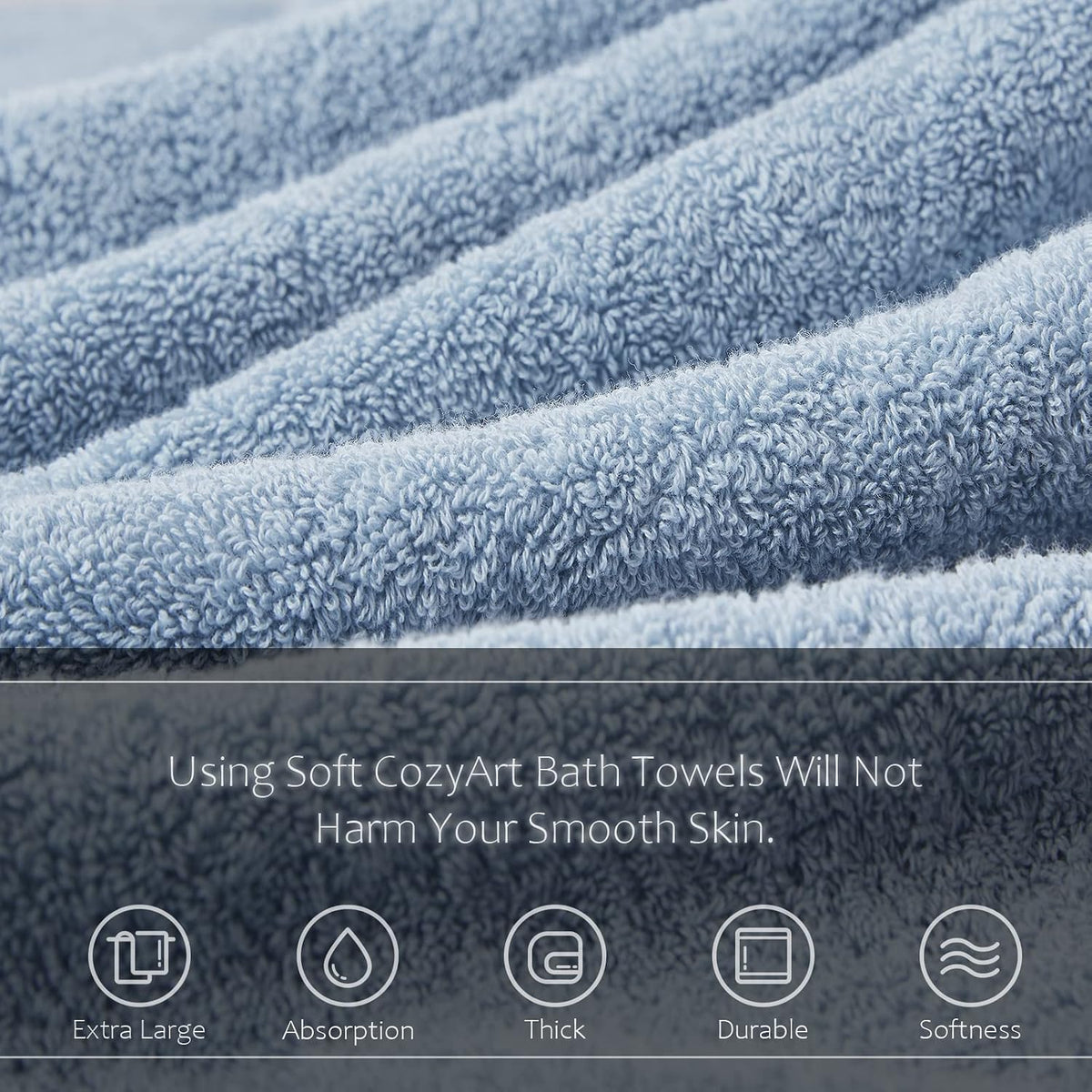 cozyart luxury bath towel set 6 pcs, light, close-up detail