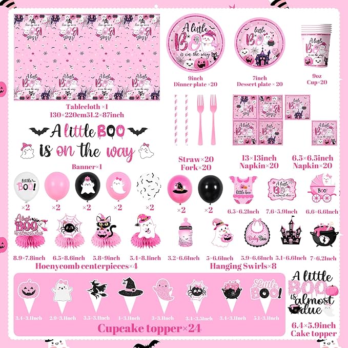 193pcs A Little Boo is On The Way Tableware Halloween Baby Shower Decorations - Image 4