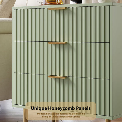garveehome fluted green 3 drawer dresser for bedroom showing dimensions