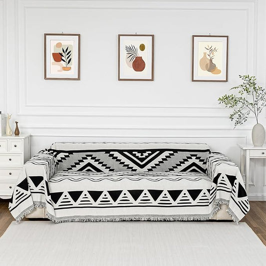 MYSKY HOME Sectional Couch Cover Black Boho Geometric Sofa Covers by MYSKYHOME