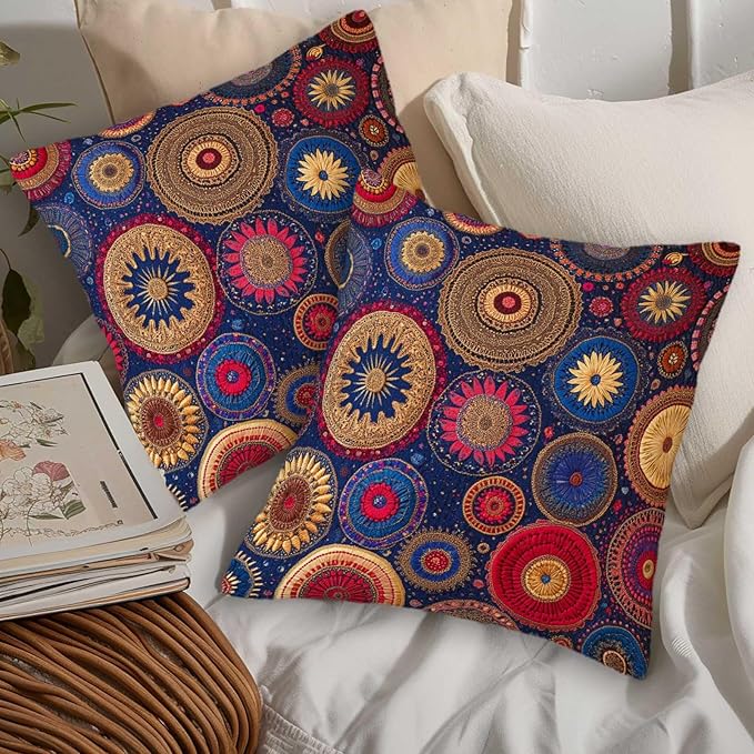 Mandala Circle Printed Pillow Covers 18x18 Set of 2 | Boho Decorative Throw - Image 5