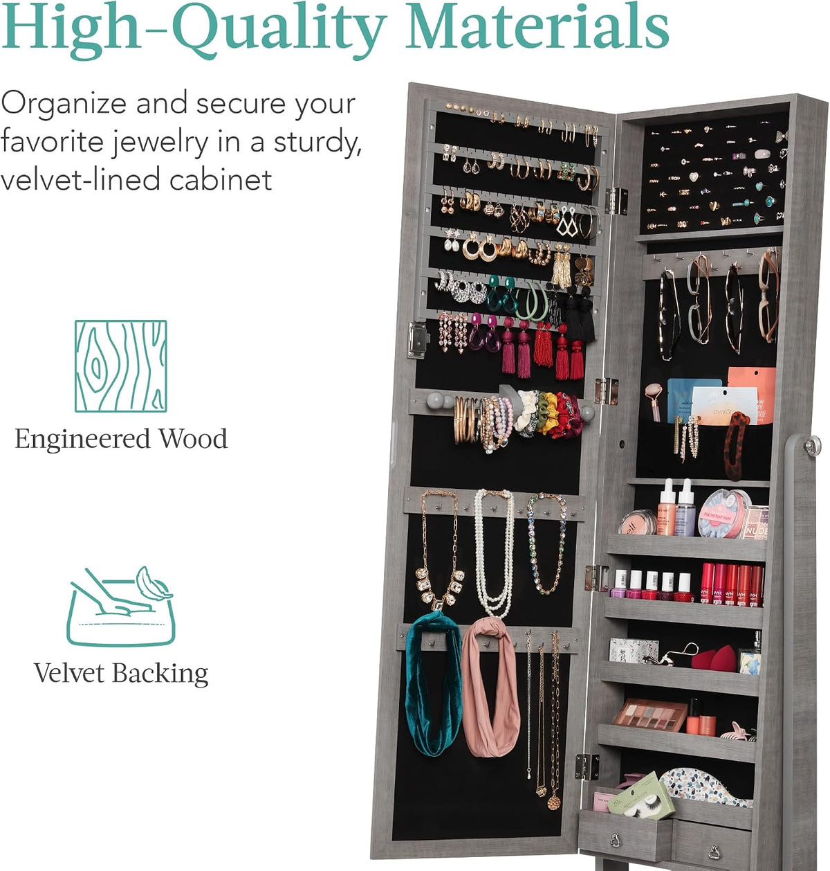 best choice products freestanding jewelry armoire cabinet, full showing dimensions