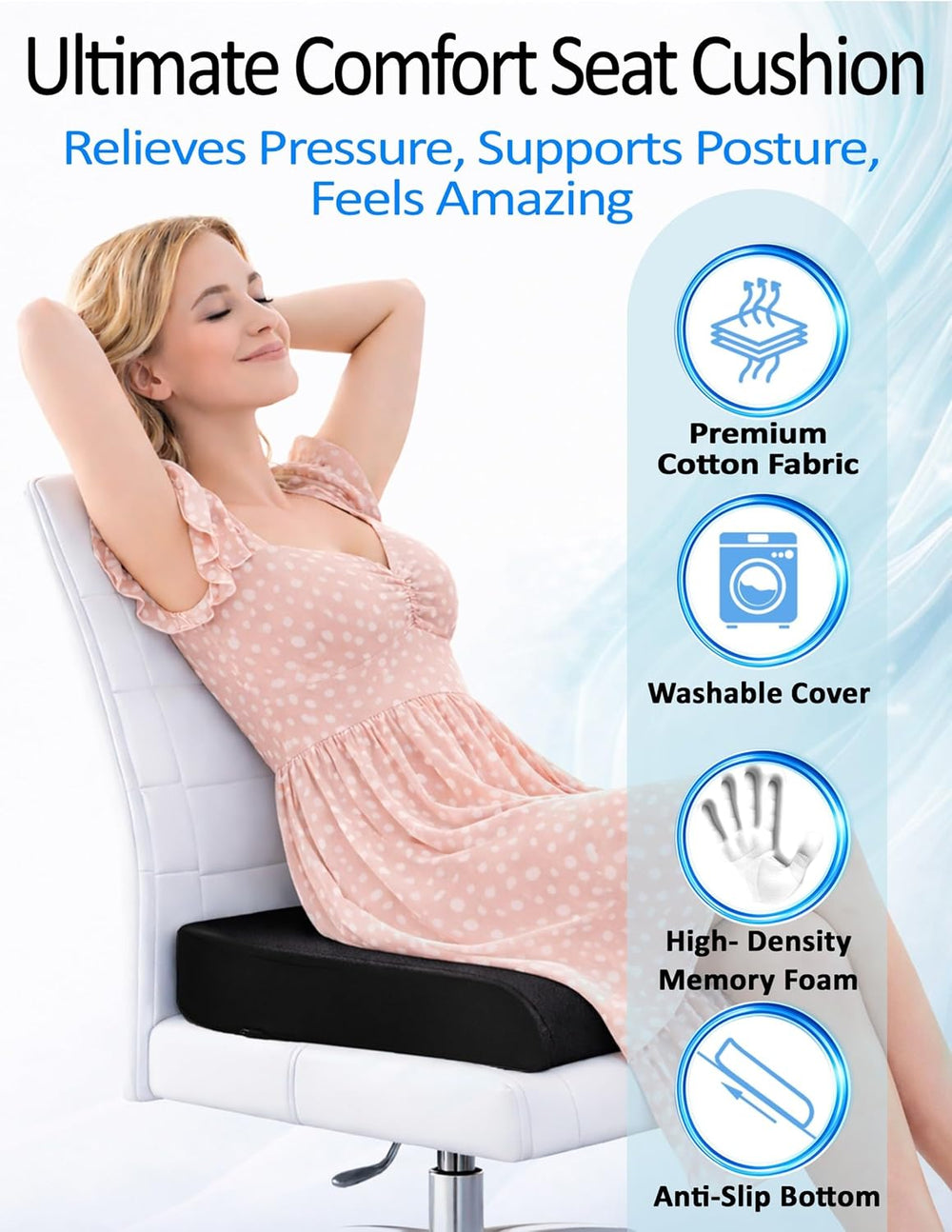Adjustable Memory Foam Seat Cushion, Custom Height & Firmness, Ergonomic ...