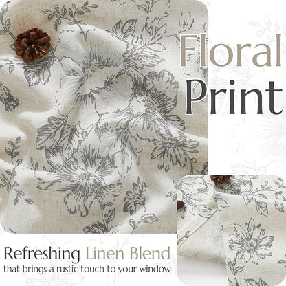 jinchan Floral Linen Tier Curtains 45 Inch Farmhouse Botanic Cafe Drapes - Image 4