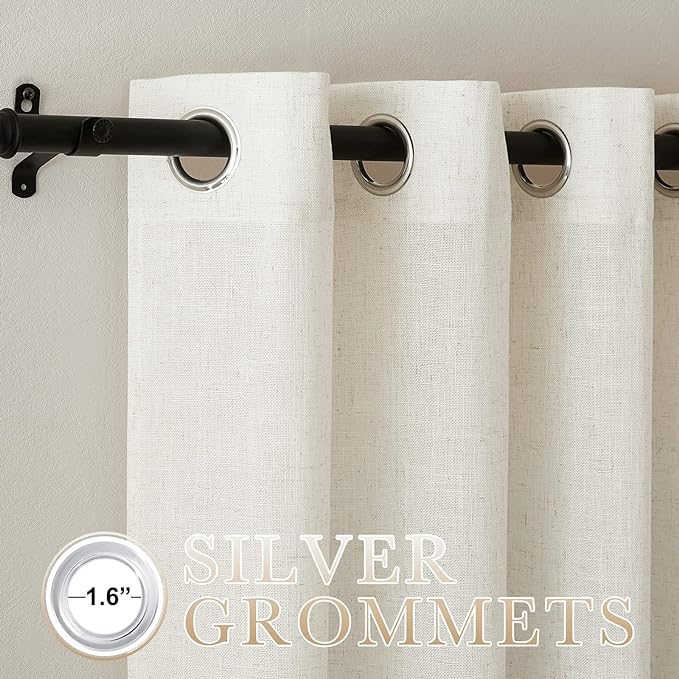 NICETOWN Linen Blend Living Room Curtains 84 inches Long, Grommet Flax Linen - Image 2
