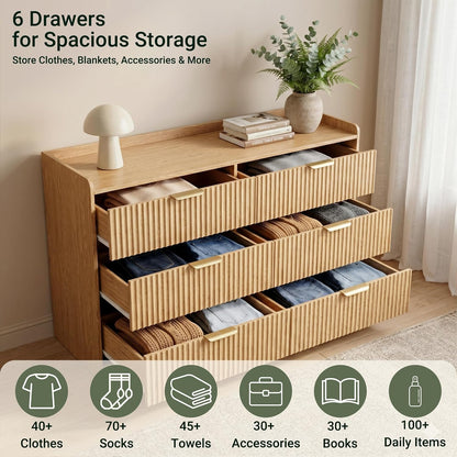 ourpic fluted modern 6 drawer dresser for bedroom, close-up detail
