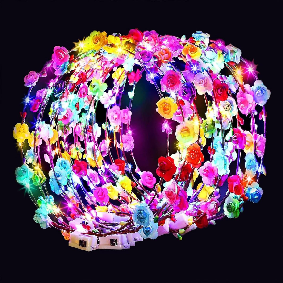 HONLYNE 54 PCS LED Flower Crown Headbands, Light Up Flower Crowns For Women, Glow in the Dark Headband for Wedding Reception Mardi Gras Cosplay Princess Party Favors Birthday Christmas Halloween