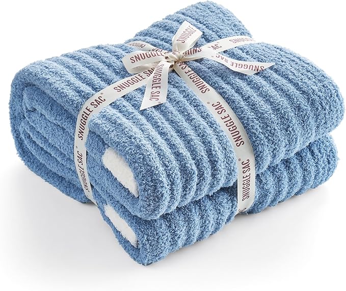 Snuggle Sac Ribbed Blue Throw Blanket - Image 2