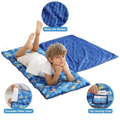Viviland Toddler Kid Nap Mat for Preschool, Boys Blue Car Slumber Bag, Daycare - Image 3