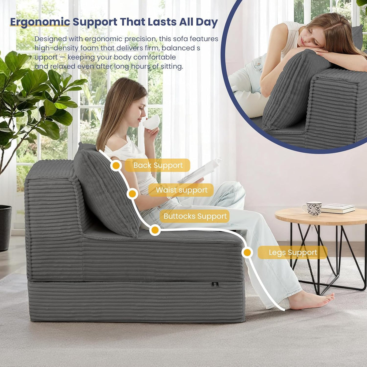 folding sofa bed, convertible sleeper chair with pillow,corduroy, package contents
