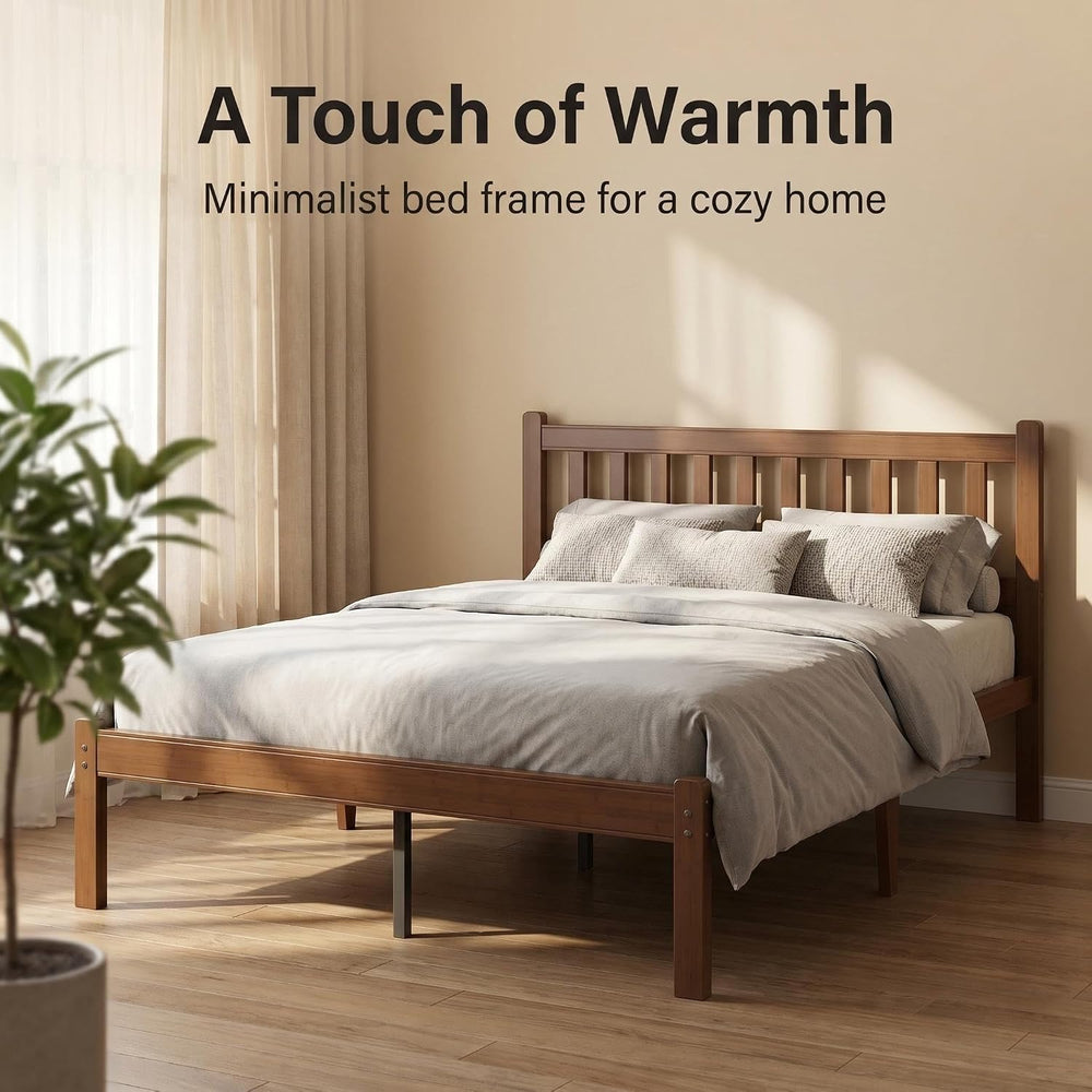 Bamboo Queen Bed Frame with Headboard, Shaker Style Bedroom