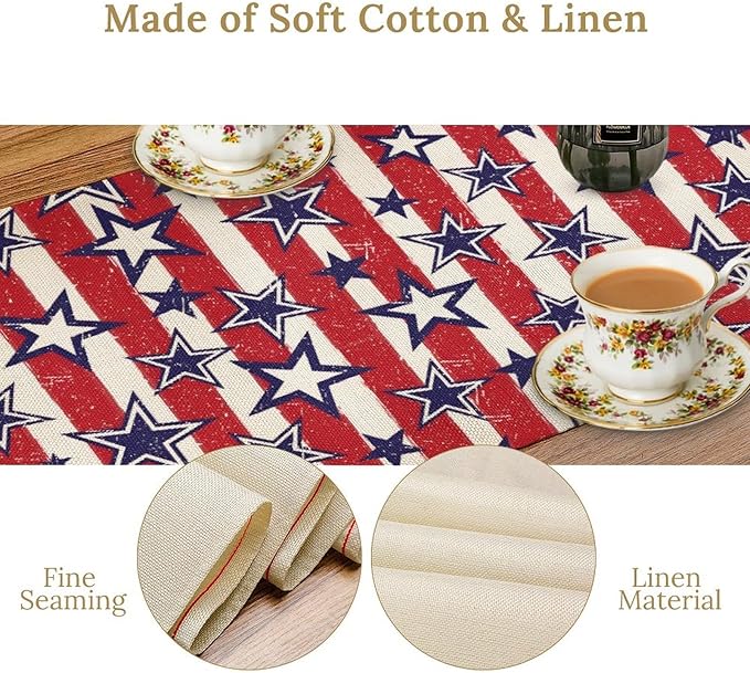4th of July Table Runner, Vintage American Independence Day Stripes and Stars - Image 4