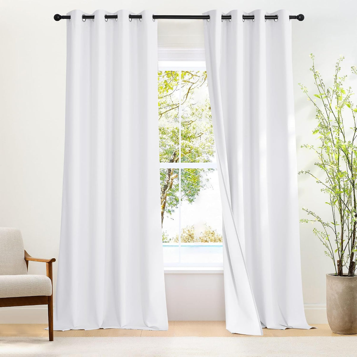 nicetown 100% blackout white curtains 96 inches long, main product view