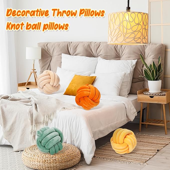 Yerliker 4 Pcs Knot Pillow Ball, 8.7 Inches Soft Home Decorative Round Throw - Image 5
