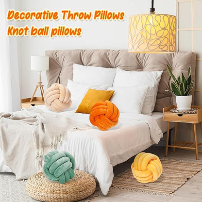 Yerliker 4 Pcs Knot Pillow Ball, 8.7 Inches Soft Home Decorative Round Throw - Image 5