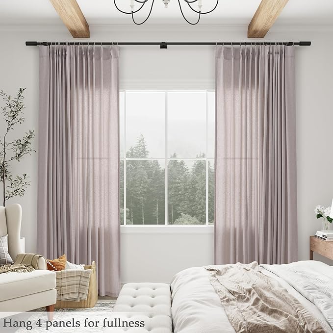 Champagne Pinch Pleat Linen Curtains 120 Inch Length 2 Panels Set - Image 6