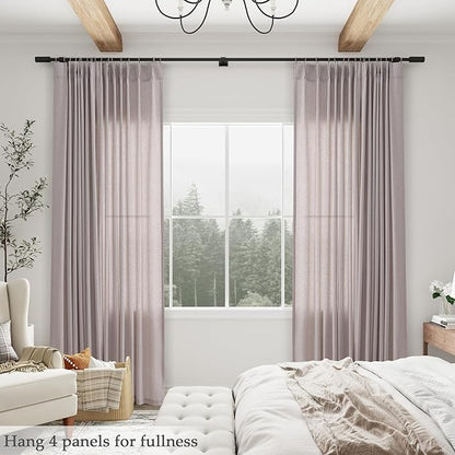 Champagne Pinch Pleat Linen Curtains 120 Inch Length 2 Panels Set - Image 6