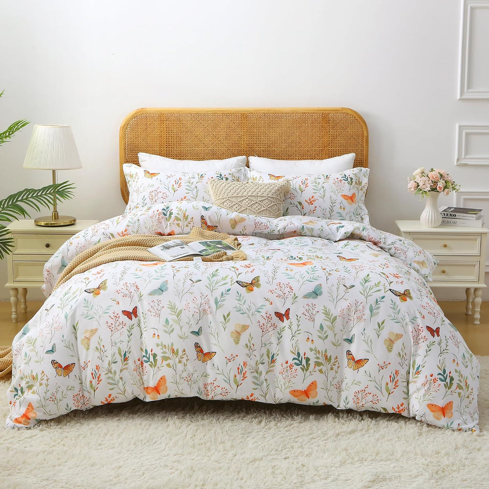 Mooreeke Floral Queen Size Comforter Sets, Butterfly and Botanical Patterned ...