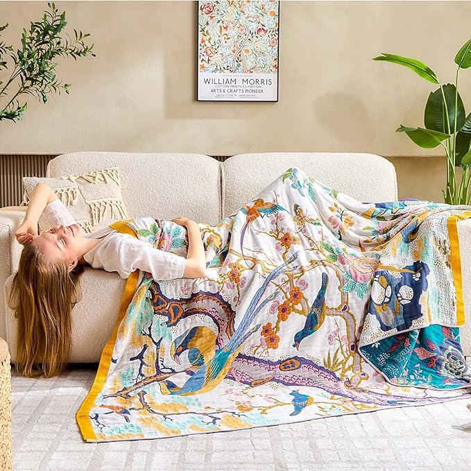 Fall Throw Blanket for Couch, 100% Cotton Muslin Breathable Woven Farmhouse - Image 4
