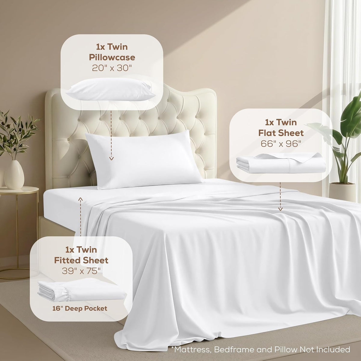 twin sheets set, 3 pieces 16" deep pocket shown in use