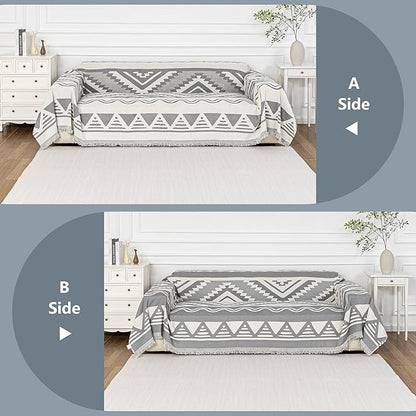 MYSKY HOME Boho Couch Cover for Dogs Washable Grey Rhombic Couch Sofa Protector - Image 3