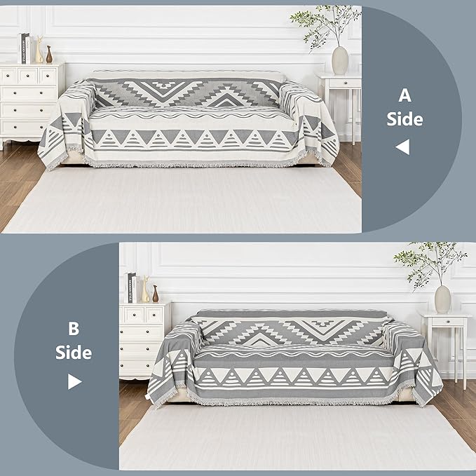 MYSKY HOME Sectional Couch Cover Grey Boho Geometric Sofa Covers - Image 3