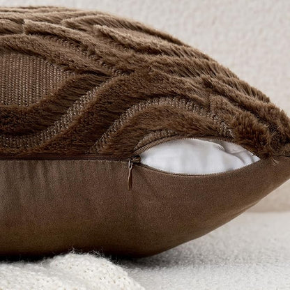 MIULEE Dark Brown Throw Pillow Covers 18x18 Inch, Soft Winter Plush Faux Wool - Image 2