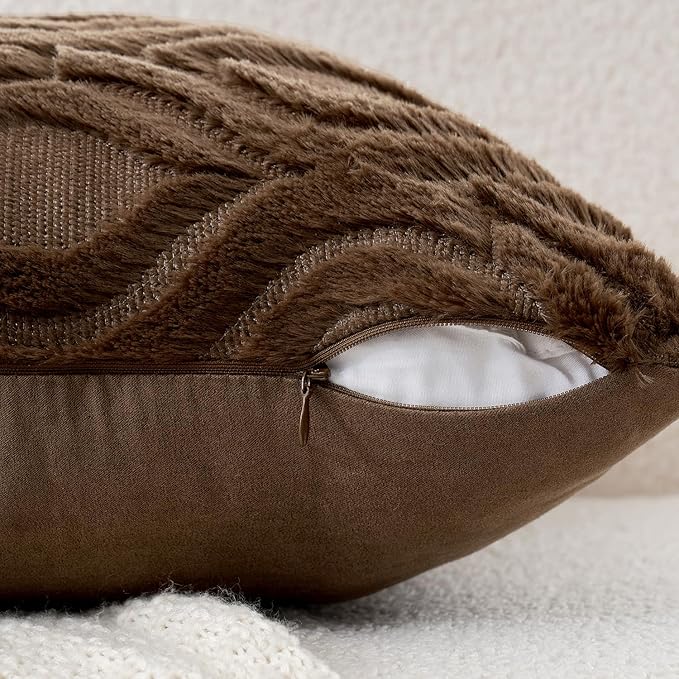 MIULEE Dark Brown Throw Pillow Covers 20x20 Inch, Soft Winter Plush Faux Wool - Image 4