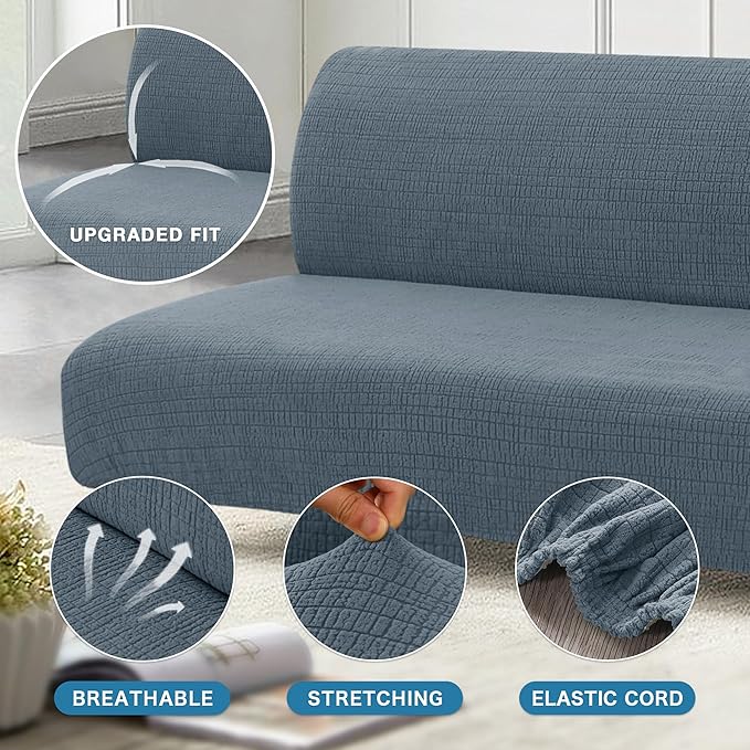 H.VERSAILTEX 100% Waterproof Stretch Futon Slipcover Armless Sofa Cover - Image 5