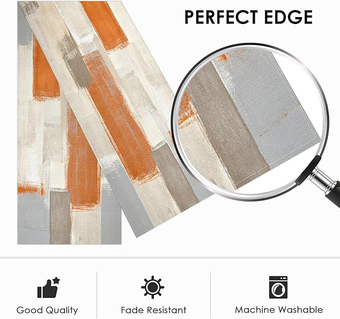 Emvency Farmhouse Table Runner, Modern Orange and White Abstract Art Painting - Image 4