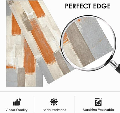 Emvency Farmhouse Table Runner, Modern Orange and White Abstract Art Painting - Image 4