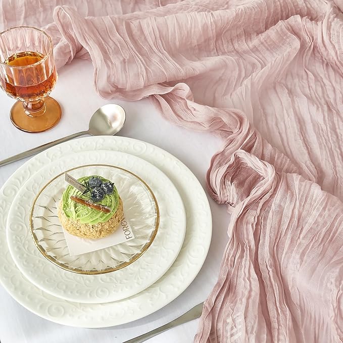 IVAPUPU 10 Pcs Cheesecloth Table Runner - 10ft Dusty Pink Boho Gauze Cheese - Image 2