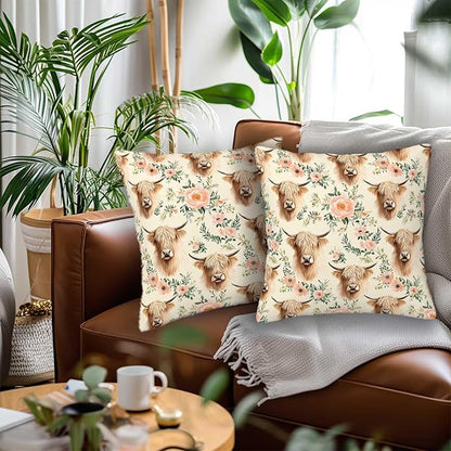 Highland Cow Throw Pillow Covers Set of 2 | 18x18 Inches Cushion Cases - Image 2
