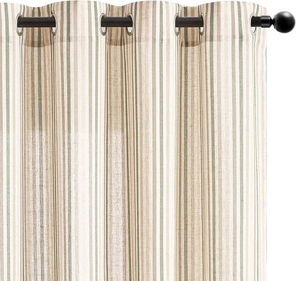 Vangao Linen Striped Green Curtains Boho Tickingstripe Light Filtering Nursery by Vangao