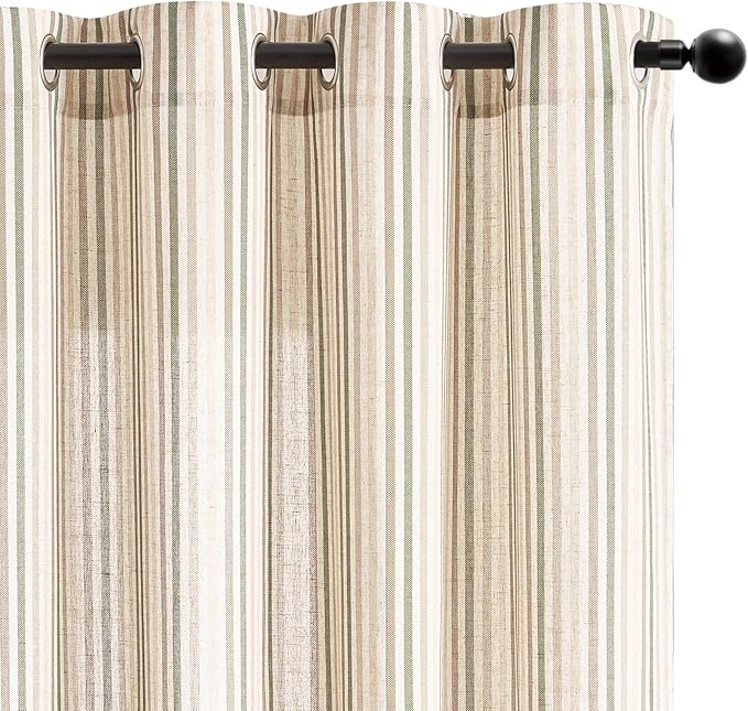 Vangao Linen Striped Green Curtains Boho Tickingstripe Light Filtering Nursery by Vangao