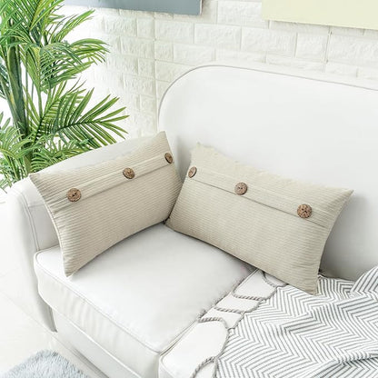 HWY 50 Cream White Chenille Throw Pillow Covers 12x20 Inch - Image 2