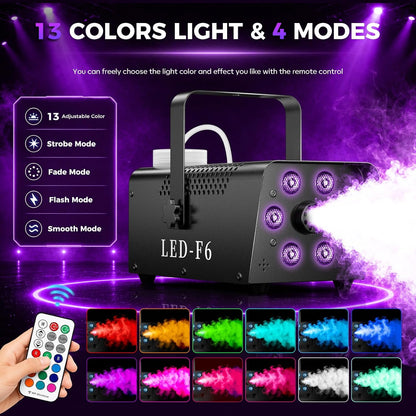 1200W Fog Machine, 6000CFM for Halloween, RGB, Auto Mode & Remote