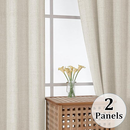 Gwine Natural Kitchen Curtains 30 Inch Length, Light Filtering Faux Linen - Image 8
