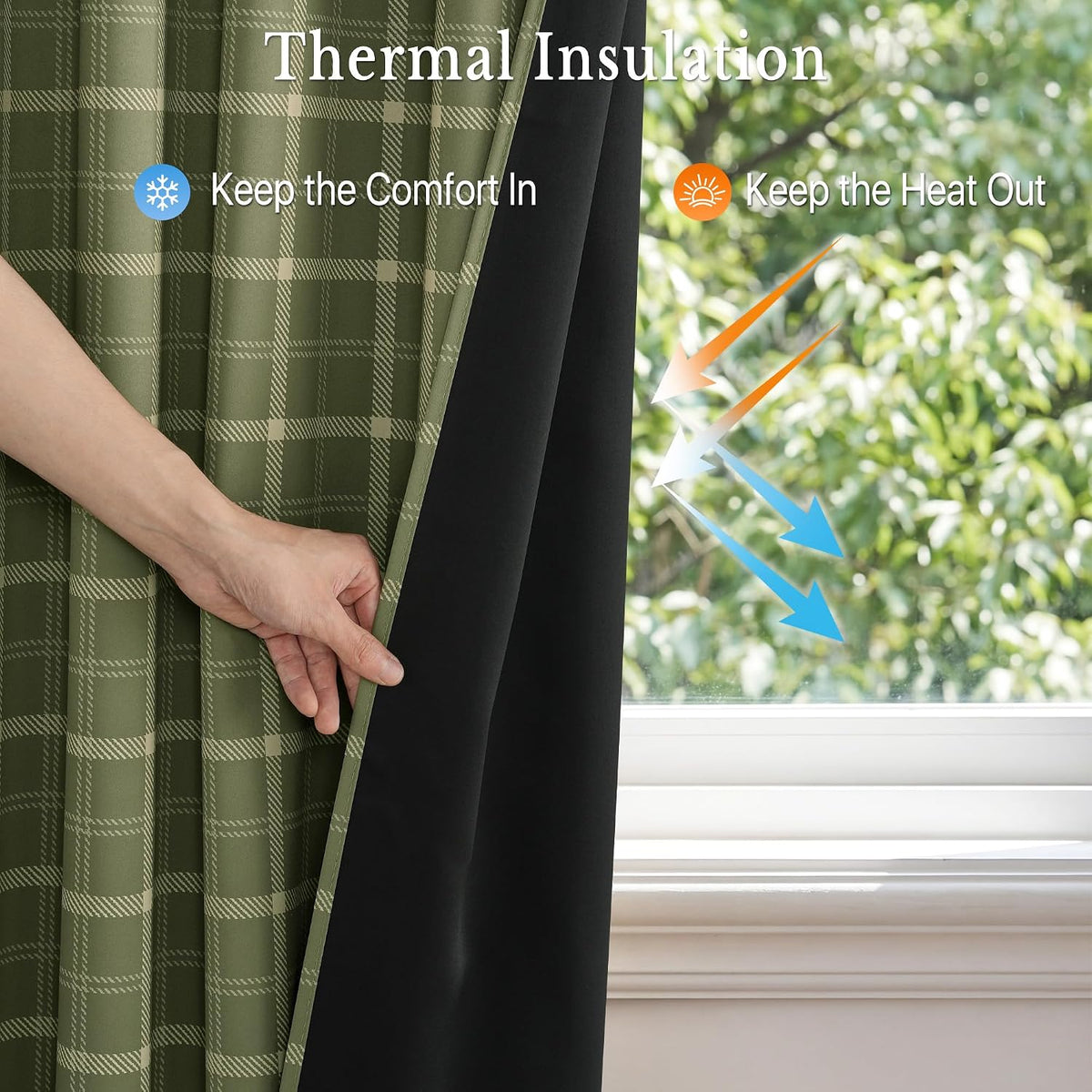 nicetown olive green 100% blackout buffalo check curtains, side view