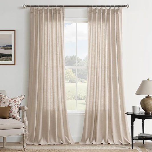 Tan Pinch Pleated Linen Curtains 96 Inch Length 2 Panels by Aersas