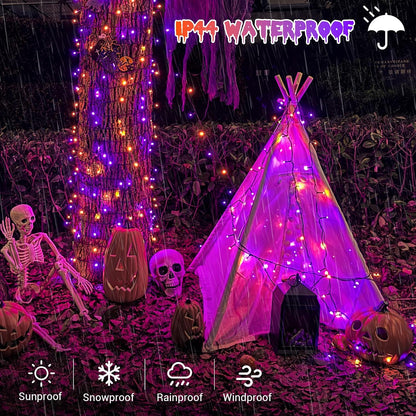 QITONG 165ft 500 LED Orange and Purple Halloween Lights Outdoor Waterproof, String Lights for Outside with 8 Modes, Green Wire Twinkle Lights Plug in Indoor