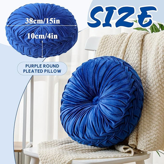 1 Pcs Round Throw Pillows Decorative Velvet Pleated Throw Pillows 15'' Diameter - Image 2