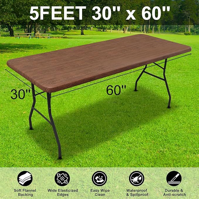 Smiry Rectangle Picnic Tablecloth, Waterproof Elastic Fitted Table Covers - Image 6