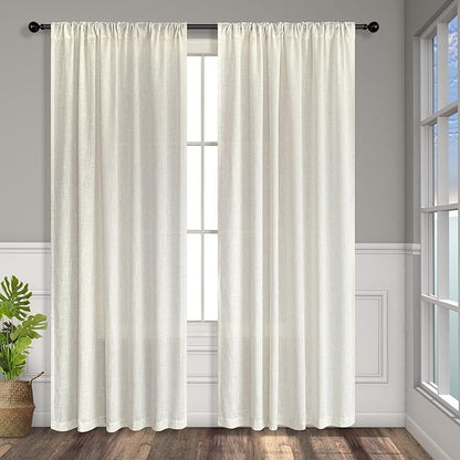 Pitalk 48 Inch Curtains for Cafe Kitchen Cream Linen Semi Sheer Short Curtains - Image 8