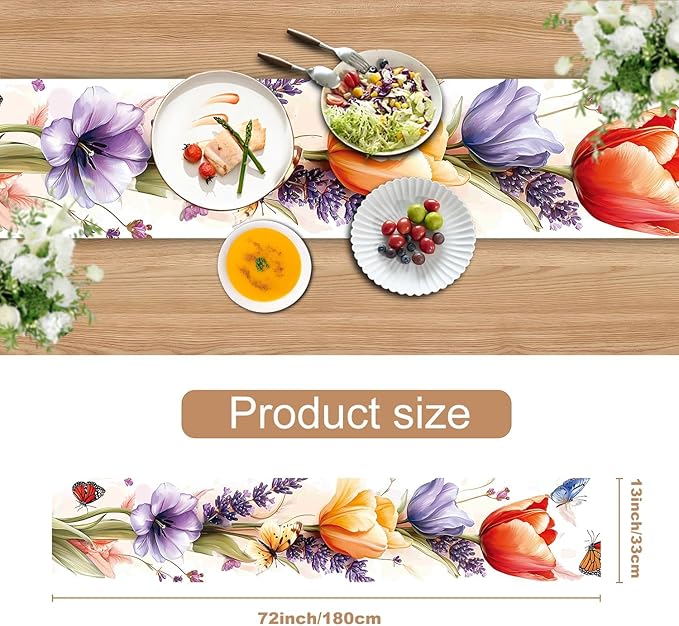 Floral Table Runner – 13x72 Inch Spring Summer Table Decor - Image 2